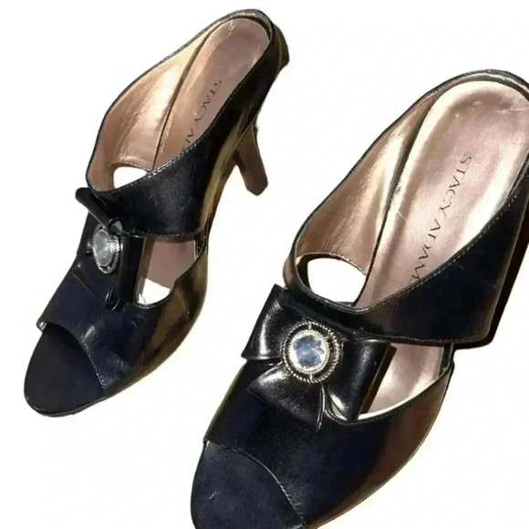 Stacy Adams CLASSY black patent leather Mules. Rhinestone jewels and 2’heels - Picture 8 of 10